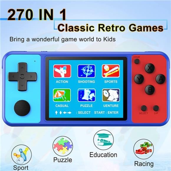 Handheld Game Console for Kids Preloaded 270 Classic Retro Games (Blue) - Picture 2 of 7